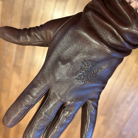 Philip Treacy London Size 7 Soft Brown Leather Driving Gloves Vintage Embroidery - Picture 12 of 14